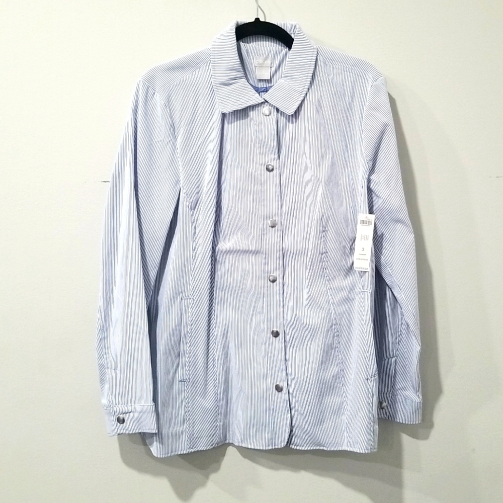 Chico's Striped Snap Blazer, Sz 3 - Picture 4 of 8